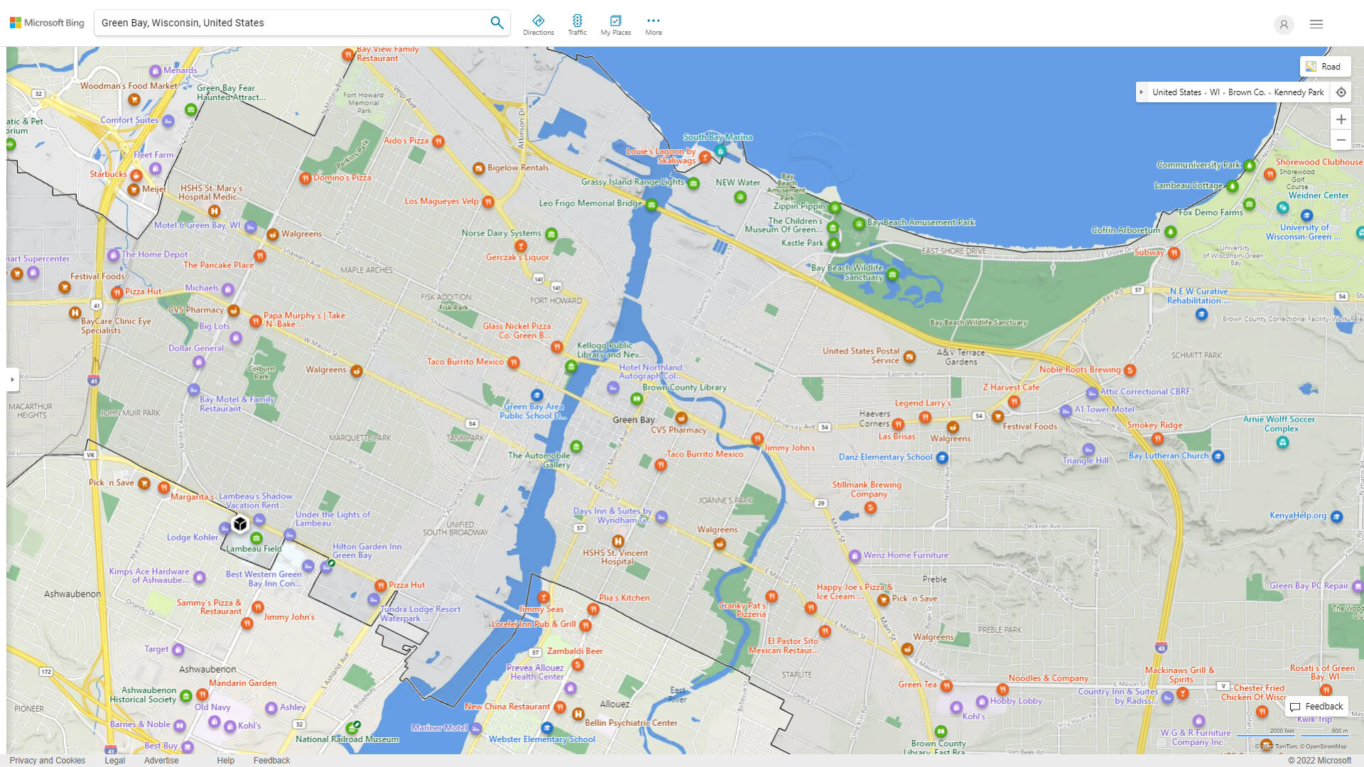 Green Bay Detailed Map
